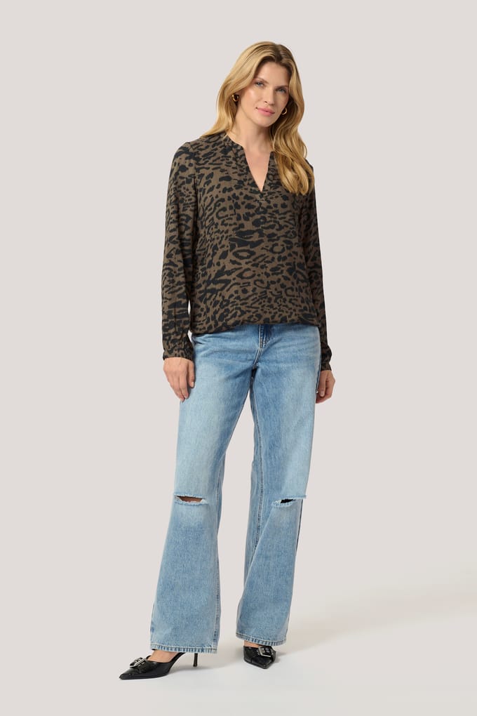 Blouse met lange mouwen Regular fit Brown/Black Flower Print floral