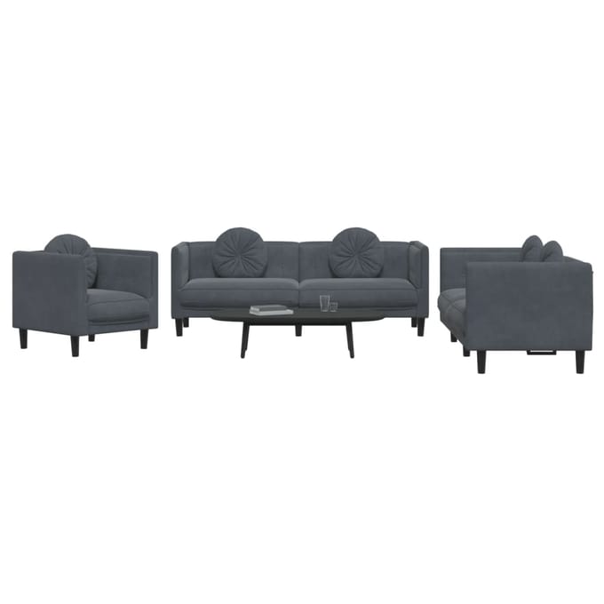 vidaXL - 3-delige - Loungeset - met - kussens - fluweel - donkergrijs