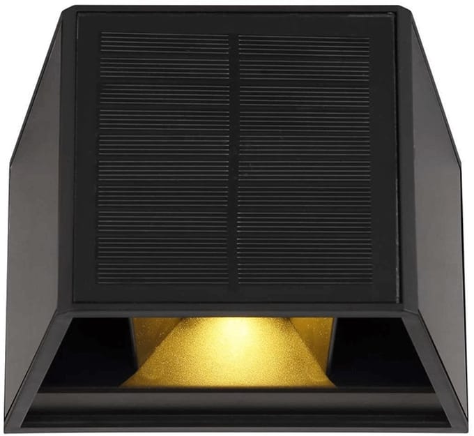 Zwart LED wandlamp met zonnepaneel - kubusvorm - 1 stuk - 3000K lichtkleur met bewegingssensor