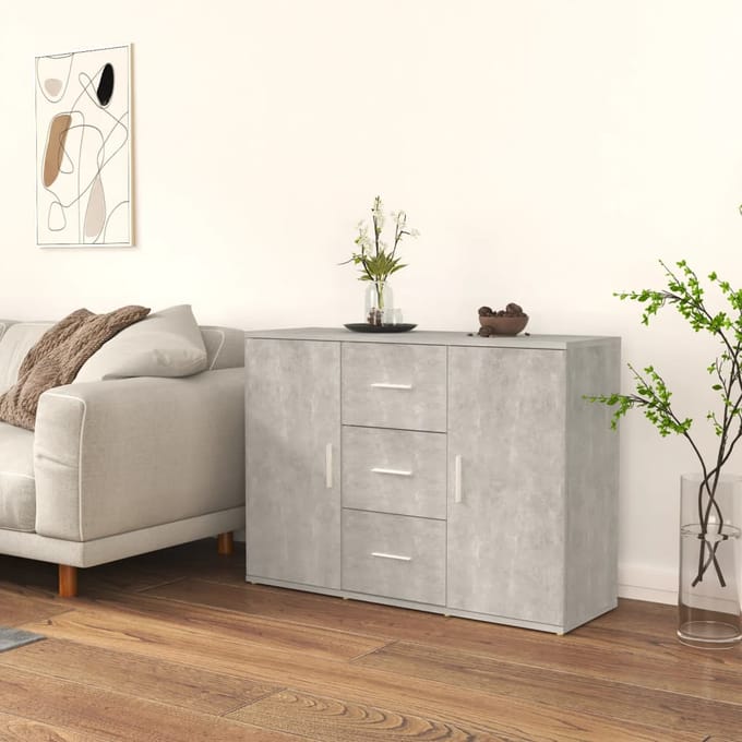 vidaXL - Dressoir - 91x29,5x65 - cm - bewerkt - hout - betongrijs
