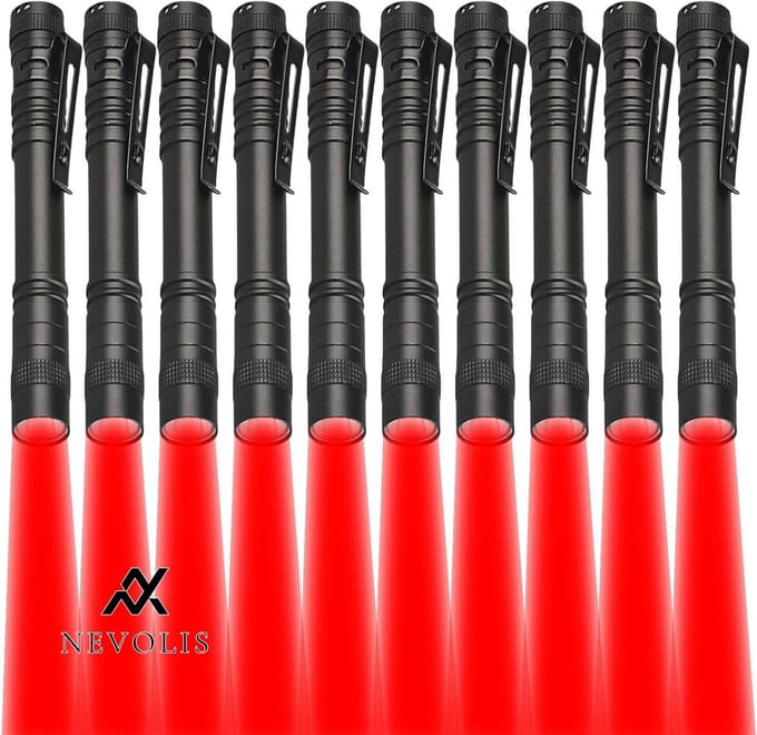 Nevolis Red Light Flashlight Mini LED Flashlights Pen Clip Waterproof Flashlight Red Flashlight 13cm Star Observation Night Vision Fishing Exploration (10 Per Pack) .