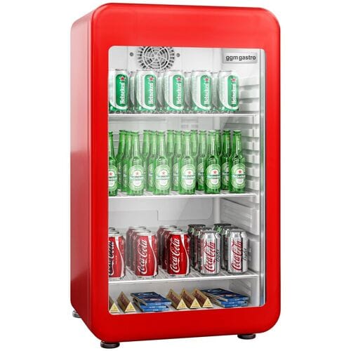 GGM Gastro Mini displaykoelkast - 495mm - 113 liter - met 1 glazen deur & LED‑verlichting - rood rood