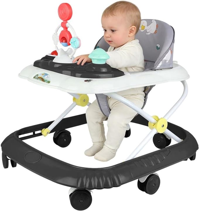 4-in-1 Walker with Musical Activity Sheet, 4 Adjustable Heights, Foldable Walker, from 6 to 18 Months (Black, 58 x 55 x 65 cm)