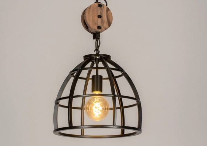 Lumidora Hanglamp 73502 - WOOD - E27 - Zwart - Metaal - ⌀ 34 cm