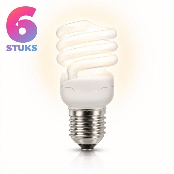 6x Spiraal Spaarlamp E27 - 9W - Daglicht (6400K) - 700 lm - 10 jaar - Niet Dimbaar