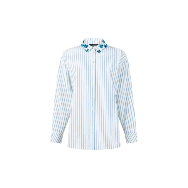 Jansen Amsterdam Micky Blouse Sa 751 Stripe Long Sleeve Sequins At Collar Dames - Jurken - Wit - Maat 44