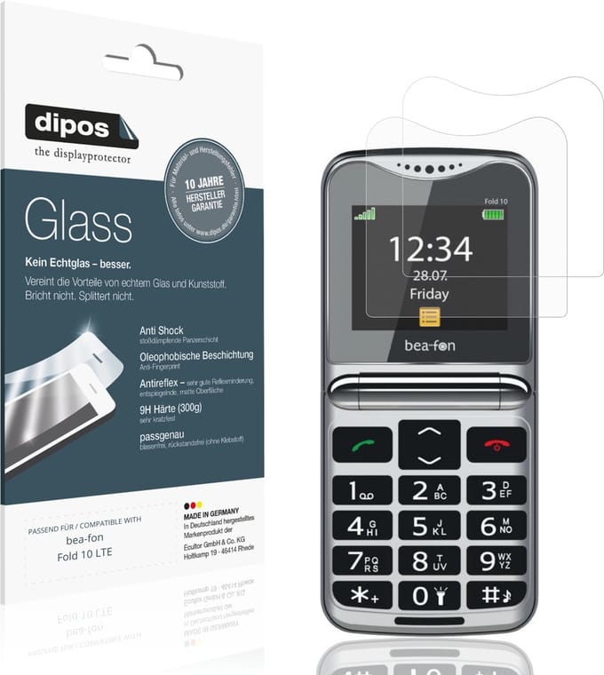 dipos – 2x Matte Pantserfolie geschikt voor bea-fon Fold 10 LTE | 9H Screenprotector