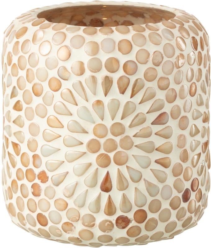 J-Line kaarshouder Mozaïek - glas - beige/wit - 2 stuks