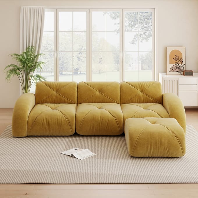 MODFU Modulaire Bank - Zonder Frame - Flexibele Opstelling - Woonkamer - Chenille - Geel