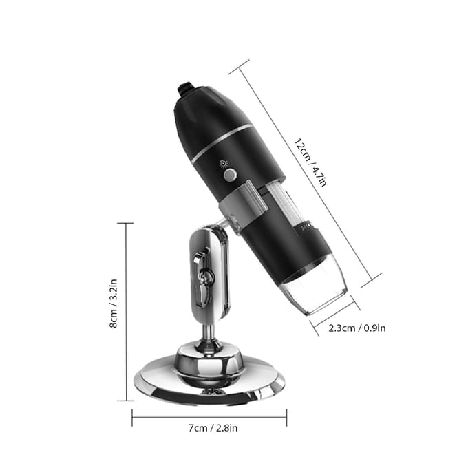 USB Digitale Microscoop Handheld Inspectiecamera 50X-1600X Vergroting met Verstelbare Standaard LED zwart