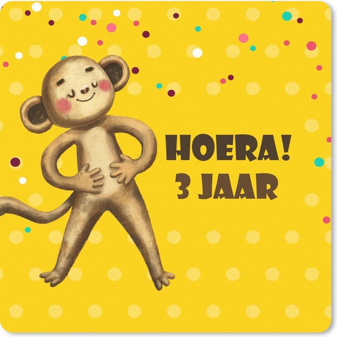 Muismat 20x20 cm - Mousepad Verjaardag kind - 3 jaar - Knuffeldier - Muismatten