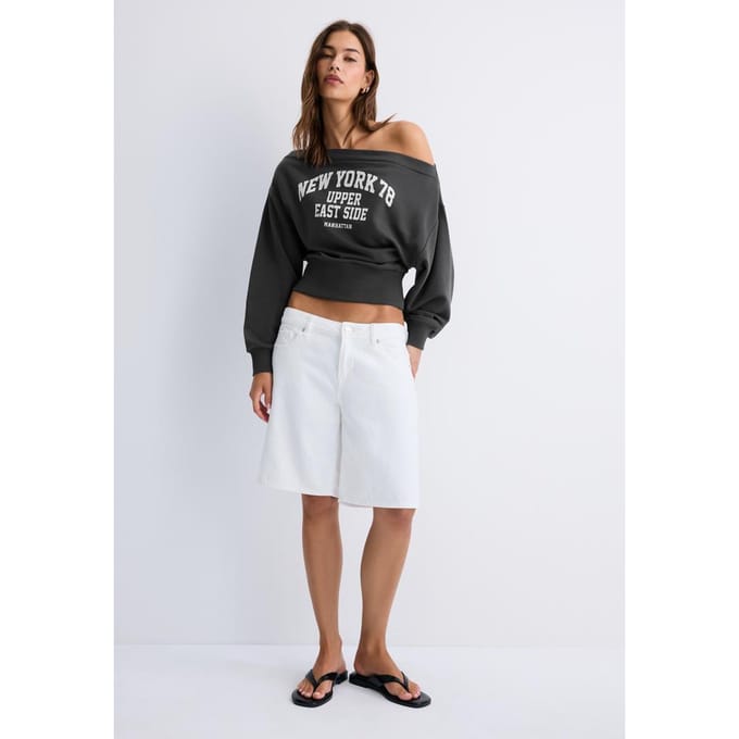 Stradivarius Cropped sweater met boothals  Donkergrijs XL