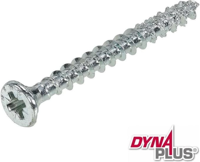 Dynaplus - Unischroef - POZI platkop - Pozidrive2 - 4,5 x 45 mm - Verzinkt - Voldraad (200 stuks)