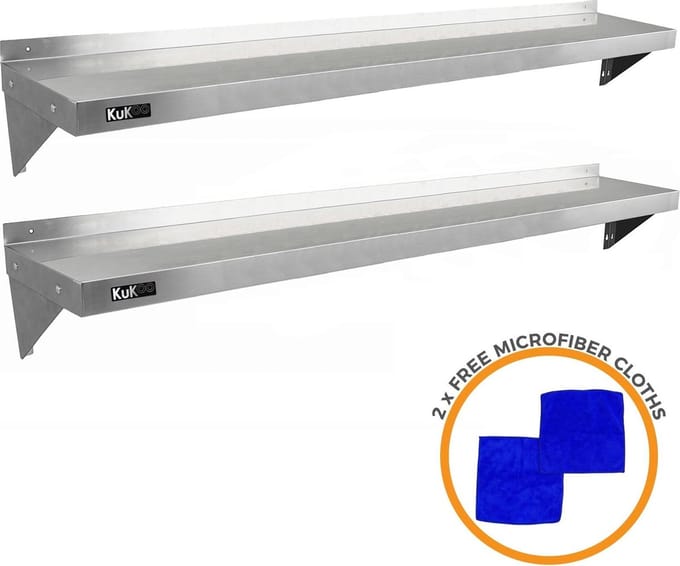 Wandschap - rvs - 194 cm x 30 cm - set van 2
