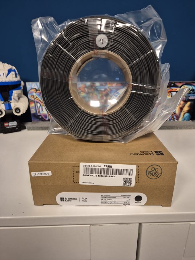 Bambu Lab - PLA Matte 1.75mm Filament – 1kg – zwart (charcoal) - zonder spoel