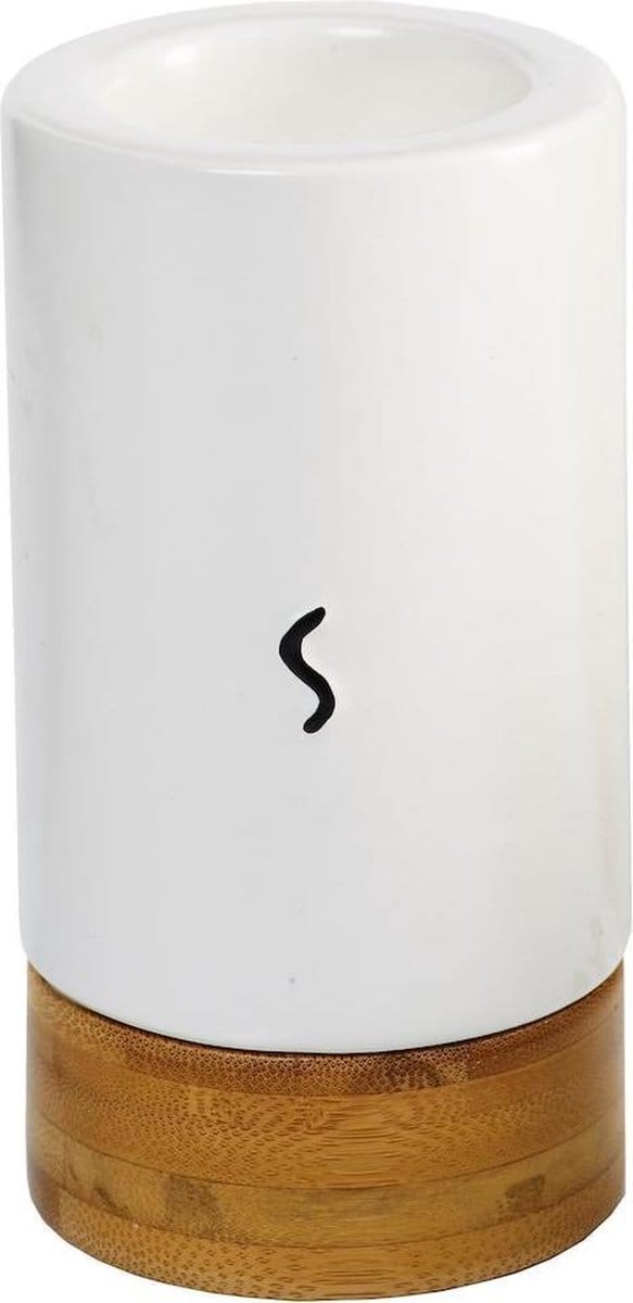 Theelichthouder porcelein/hout 65x126 mm wit