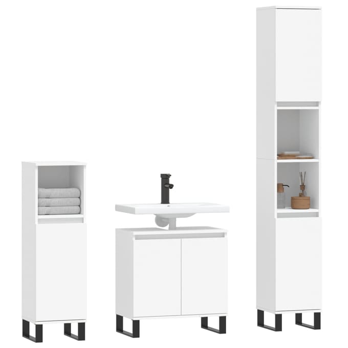 vidaXL - 3-delige - Badkamerkastenset - bewerkt - hout - wit