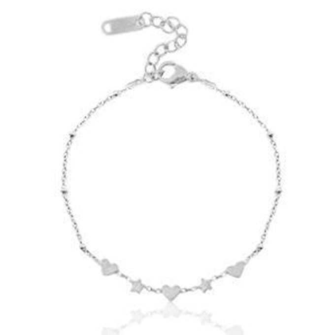 Schakelarmbandje Hartjes en sterretjes Zilver (RVS)
