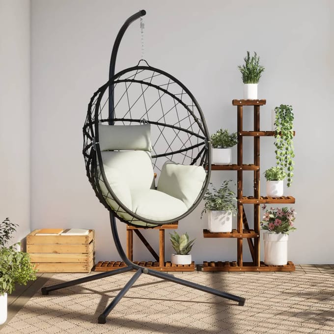 vidaXL - Hangstoel - met - standaard - rattan - en - staal - beige