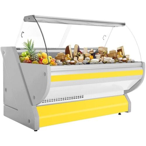 GGM Gastro Kühl-/ Fleischtheke - 2000mm - Gelb - mit Fleischlicht & beleuchteter Frontblende