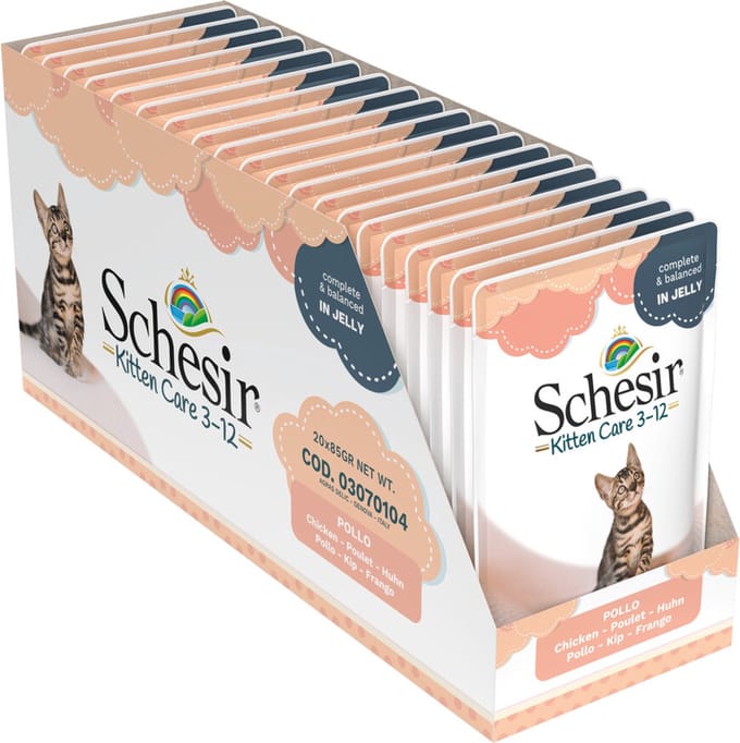 20x Schesir Kattenvoer Kitten 3-12 Kip in Gelei 85 gr
