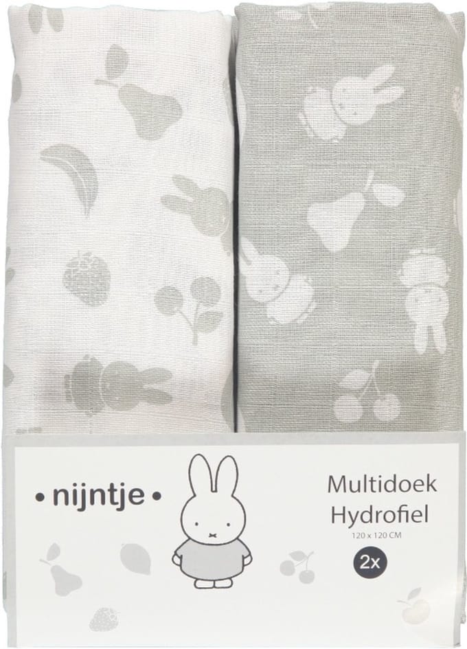 Hydrofiel swaddle 2x nijntje fruit grijs