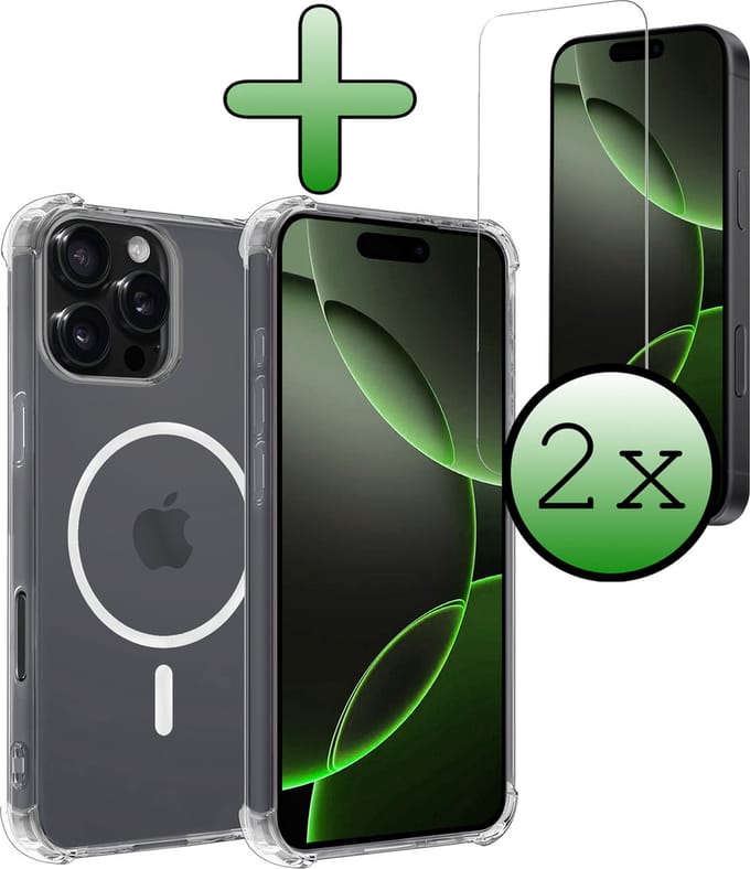 Hoesje Met 2x Screenprotector - Geschikt voor Apple iPhone 16 Pro Max - Magsafe Compatible - Sterk & Shockproof - Back Cover - Shock Proof Case - Telefoon Hoes - Transparant