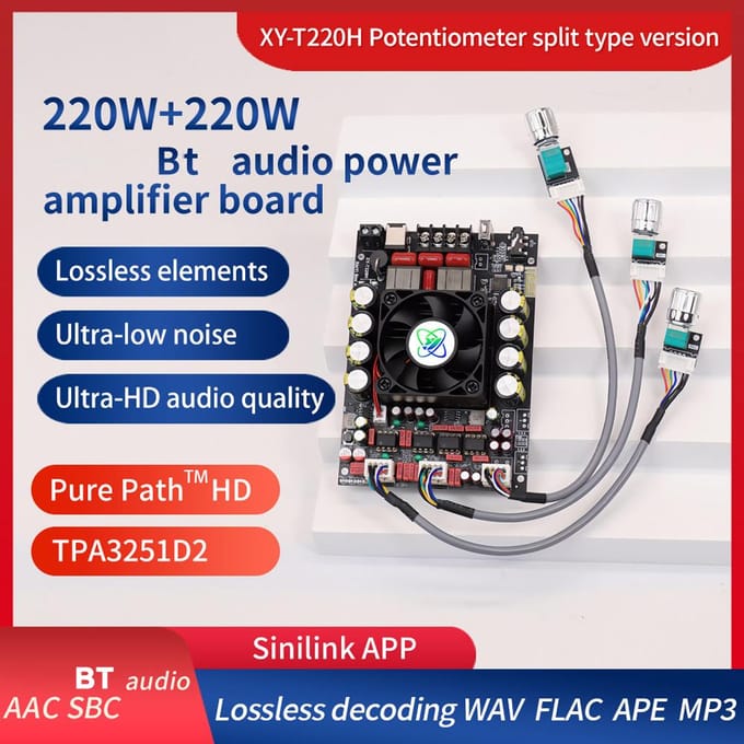 220W+220W BT 5.2 Draadloze Audio Eindversterker Draagbare Geluidsversterker Module Luidspreker Versterker Board zwart