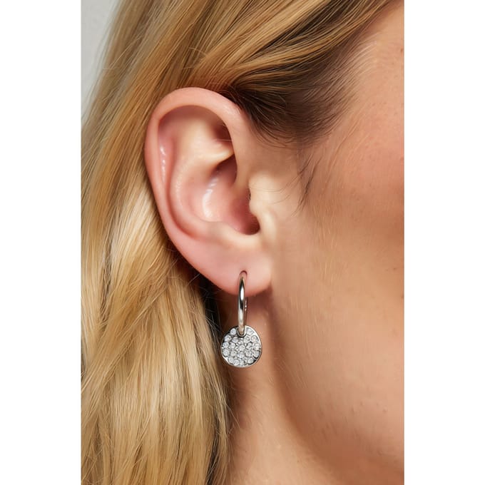 Yours Zilverkleurige Diamanten Disc Huggieoorbellensize One Size