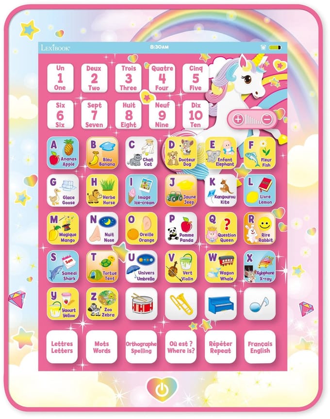 Tablette Éducative bilingue Licorne en français et en anglais