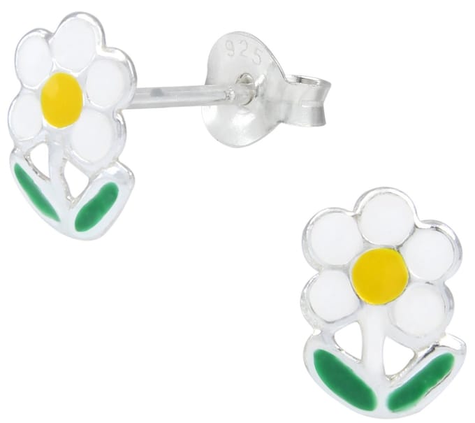 Joy|S - Zilveren bloem oorbellen "Flower" wit
