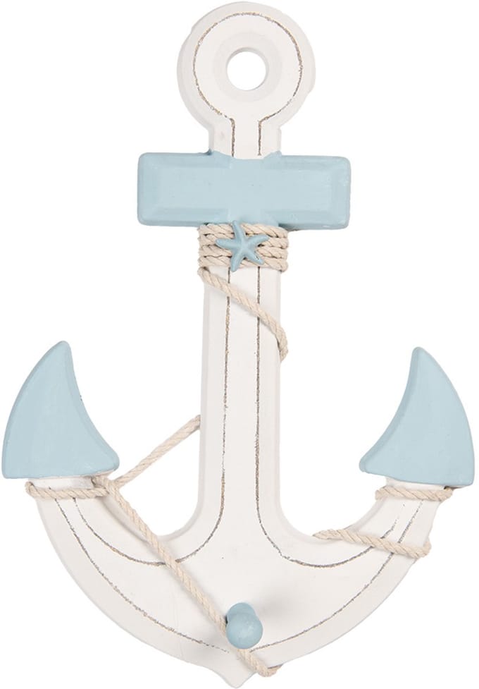 Clayre & Eef Decoratie Anker 22x5x33 cm Wit Blauw MDF