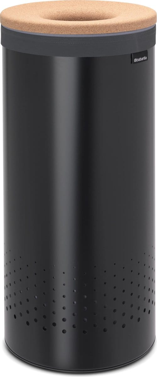 Brabantia Wasmand - met Deksel - 35 l - Matt Black/Kurken deksel