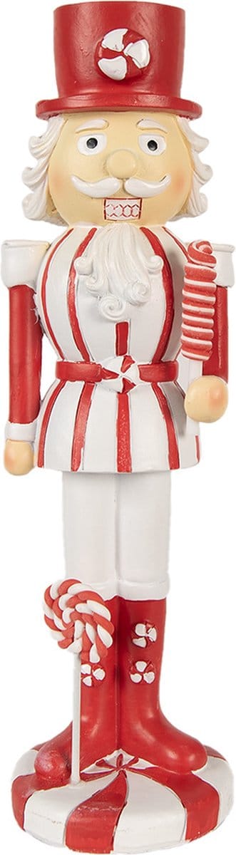Clayre & Eef Kerstdecoratie Beeld Notenkraker 23 cm Rood Wit Polyresin