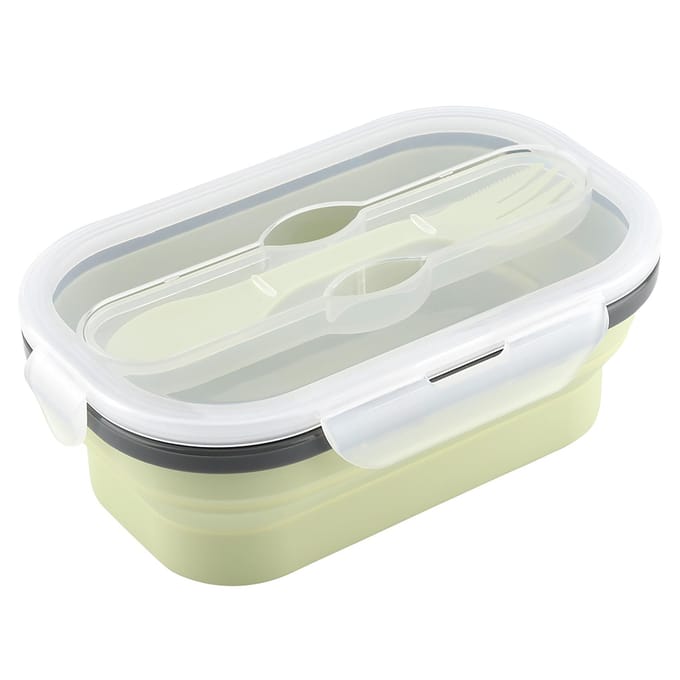 Voedselkwaliteit Silicone Opvouwbare Lunchbox Draagbare Rechthoekige Voedselbewaarcontainer (Groen) white