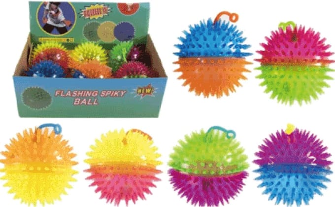 Kidsfun speelgoed bal met spikes en licht 12 cm rubber.