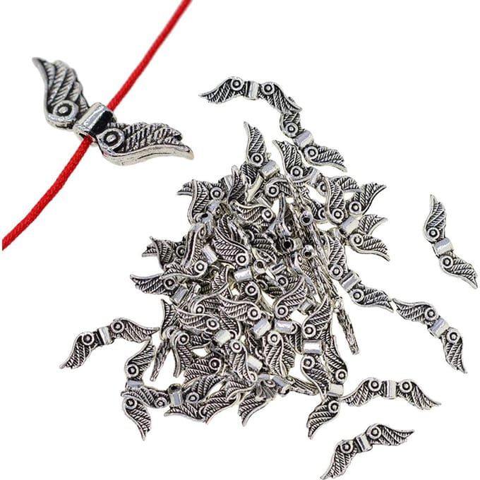 100 perles tibétaines en argent avec ailes d'ange, breloques d'espacement, fabrication de bijoux, 23x7mm 23x7mm gray