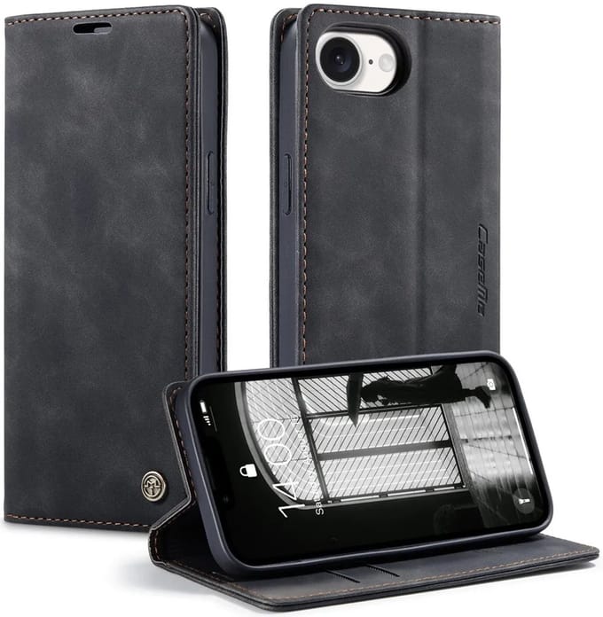 Hoesje geschikt voor Apple iPhone 17e/16e - CASEME Retro Texture Book Wallet Case - Zwart