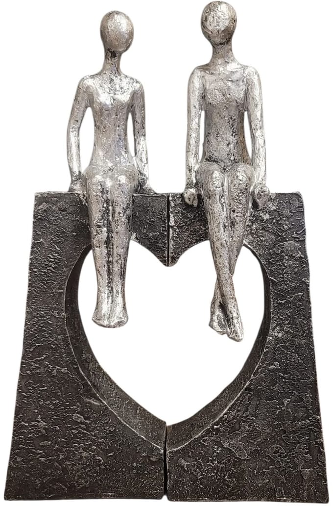 sculptuur beeld de liefde vinden bij elkaar - polyresin - 4x26x27 cm grijs antiek