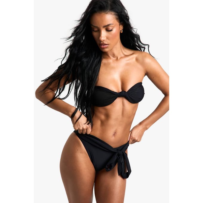 boohoo Dames Zwempak Essentials Tie High Waist Brief | Zwart | Maat: 34