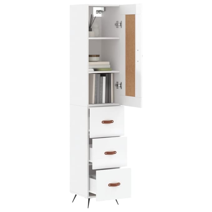vidaXL - Hoge - kast - 34,5x34x180 - cm - bewerkt - hout - hoogglans - wit