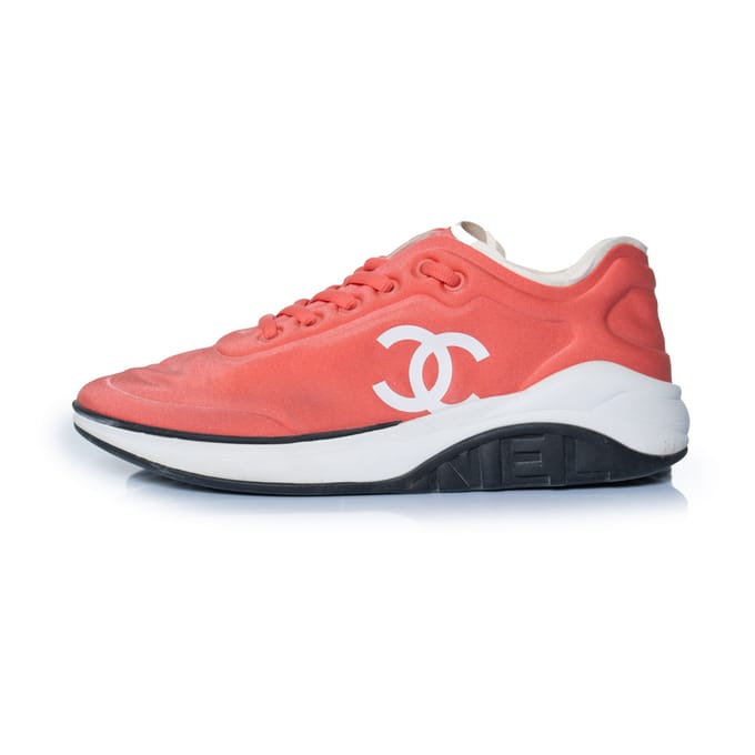 Chanel 19P roze lycra CC-logo lage sneakers