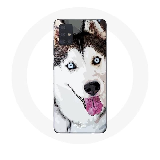 Samsung Galaxy A51 Hoesje Witte Siberische Husky Blauwe Ogen wit