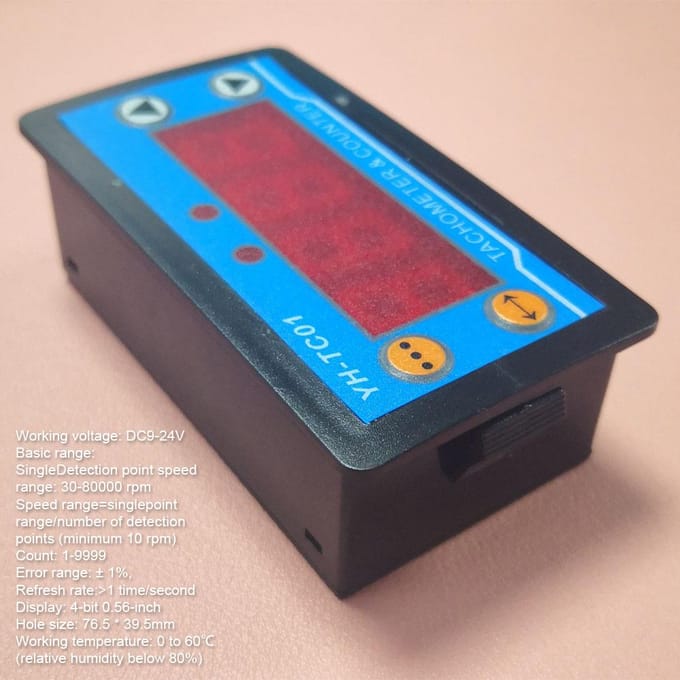 YHTC01 Digitale toerenteller HighAccurancy LED Digitale display Motorsnelheidsmeter met Hall-sensor zwart