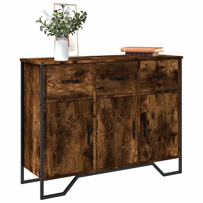 vidaXL - Dressoir - 97x32,5x74,5 - cm - bewerkt - hout - gerookt - eikenkleurig