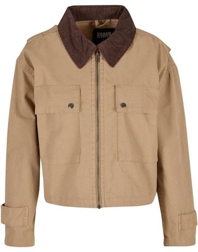 Urban Classics Ladies Workwear Cropped Cotton Jacket Dames Tussenseizoensjas - beige - XL