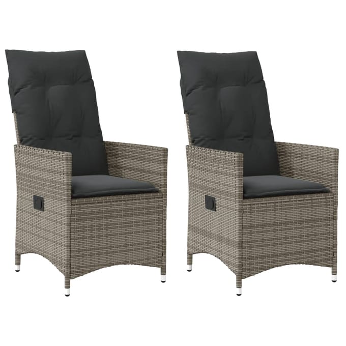 vidaXL - Tuinstoelen - 2 - st - verstelbaar - met - kussens - poly - rattan - grijs