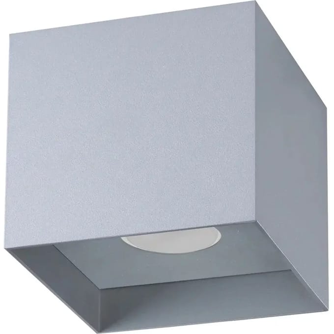 Plafondlamp HATI compacte vierkante opbouwspot - Sollux Lighting - IP20 - Grijs aluminium behuizing - 10 x 10 x 10 cm - 1 x GU10 LED, exclusief lichtbron - Max. 10 W - Minimalistische plafondlamp voor woonkamer, slaapkamer en eetkamer