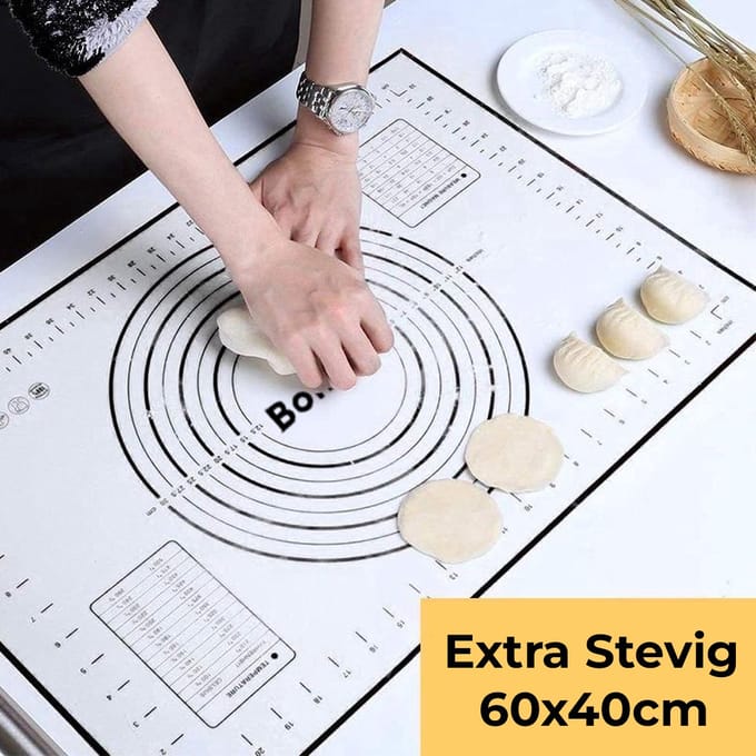 Bondoo Deegmat 60x40cm - Silicone - Zwart - inclusief Deegschraper
