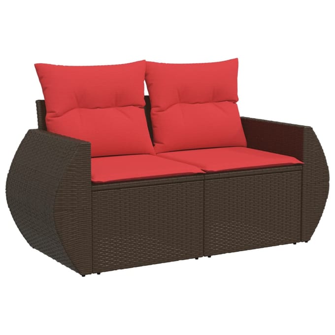 vidaXL - Tuinbank - met - kussens - 2-zits - poly - rattan - bruin